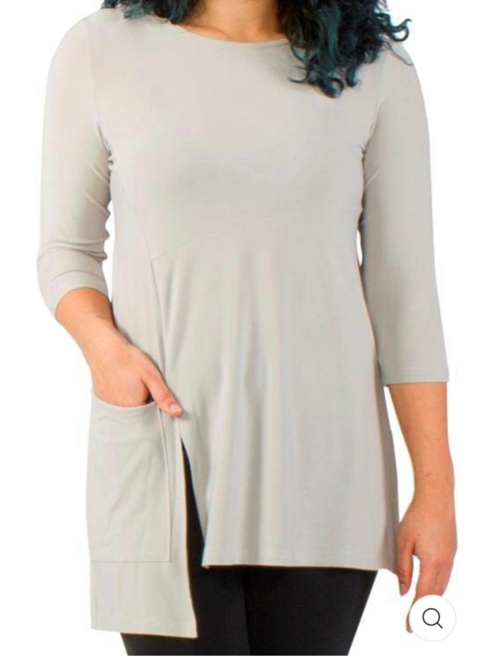 Sympli Long Sleeve Tunic Top Grey Size 6 Stretchy Dress Slit Asymmetrical Pocke